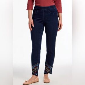 FDJ FRENCH DRESSING Womens Jeans Pull On Slim Embroidered Ankle Dark Wash 14 NEW